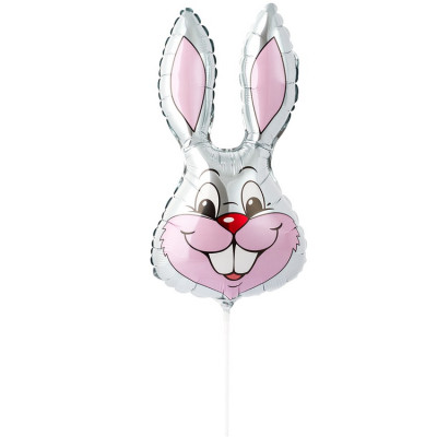 Шар на палочке Кролик серый, мини-фигура из фольги, с воздухом 