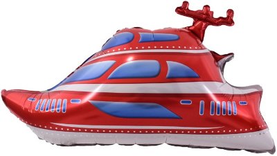 Яхта красная, фольгированный шар с гелием, фигура 