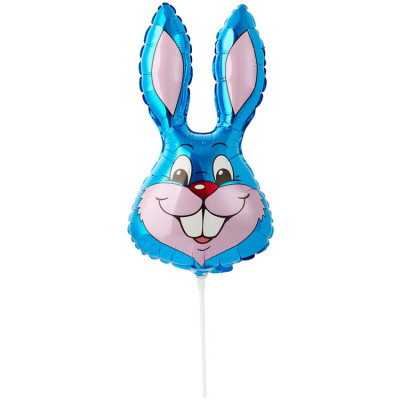 Шар на палочке Кролик синий, мини-фигура из фольги, с воздухом  