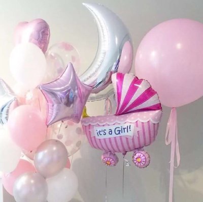 Композиция из воздушных шаров на выписку для девочки Нежный С рождением