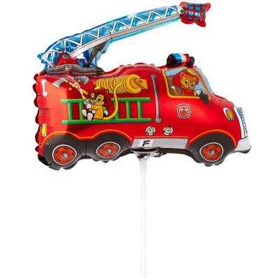 Шар на палочке Машина пожарная, мини-фигура из фольги, с воздухом  