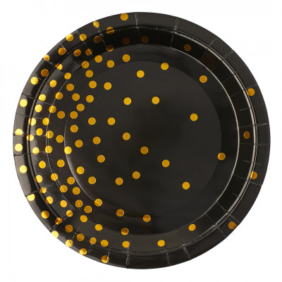 Тарелки Золотое конфетти, черный\золотой, 23 см, 6 шт