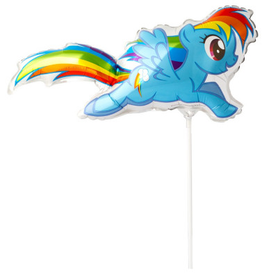 Шар на палочке Пони голубой, мини-фигура из фольги, с воздухом 