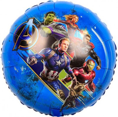Фольгированный шар  Герои Марвел Мстители, синий, круг 45 см, с гелием, 1 шт