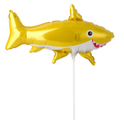 Шар на палочке Акула веселая желтая, мини-фигура из фольги, с воздухом  