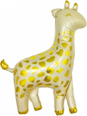 Фольгированный шар Жираф, бежевый с золотом, фигура, с гелием