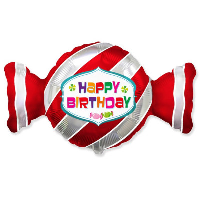 Фольгированный шар С днем рождения Конфета красная, фигура, с гелием