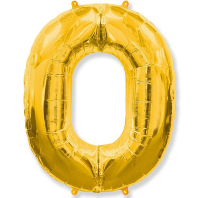 Шар цифра 0 из фольги золотая размером 102 см, на грузике, с гелием.