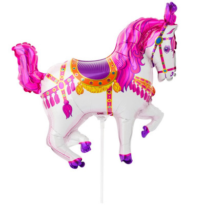 Шар на палочке Лошадь цирковая розовая, мини-фигура из фольги, с воздухом     