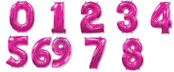 Шары цифры из фольги ярко-розовая фуксия, 66 см(маленькие)