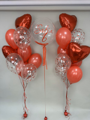 Воздушные шары для девочки на 6 лет, с красными сердечками из фольги