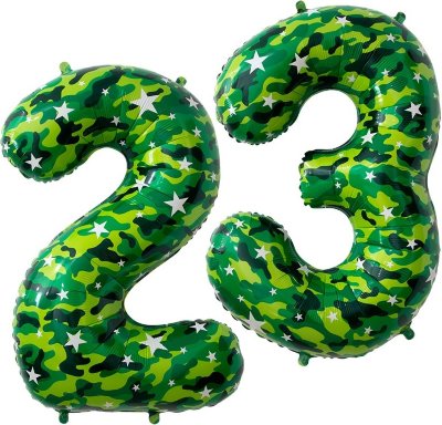 Цифры 23 камуфляжные, шары из фольги с гелием,на грузике,86 см
