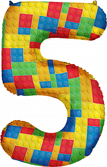 Фольгированный шар цифра 5 Конструктор Лего  