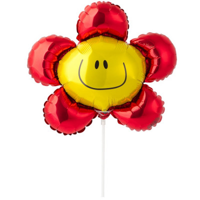 Шар на палочке Цветок красный, мини-фигура из фольги, с воздухом