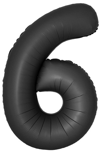 Шар из фольги цифра 6 черная матовая, slim (тонкая), с гелием 
