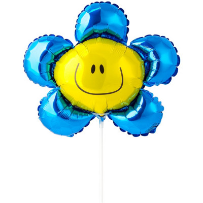 Шар на палочке Цветок синий, мини-фигура из фольги, с воздухом 
