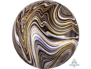 Сфера Черный мрамор, фольгированный шар с гелием 16" (41 см) 