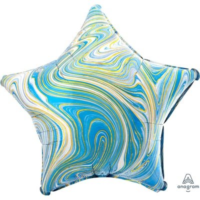 Звезда мраморная Голубая, фольгированный шар с гелием, фигура 45 см