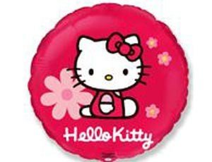 Hello Kitty (Хелло Китти) в цветочках, фольгированный шар 45 см, круг