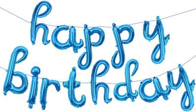 Набор шаров-букв  Надпись "Happy Birthday",цвет голубой курсив, размер букв 43 см, с воздухом, не летает 