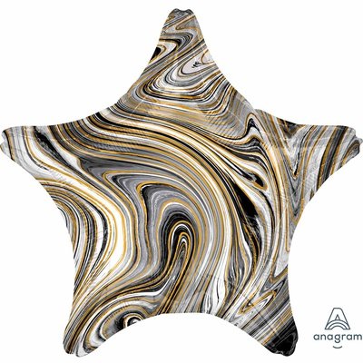 Звезда мраморная Черная, фольгированный шар с гелием, фигура 45 см