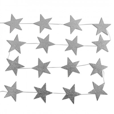 Гирлянда - подвеска Звездочки серебряные с блестками ,220 см, из бумаги