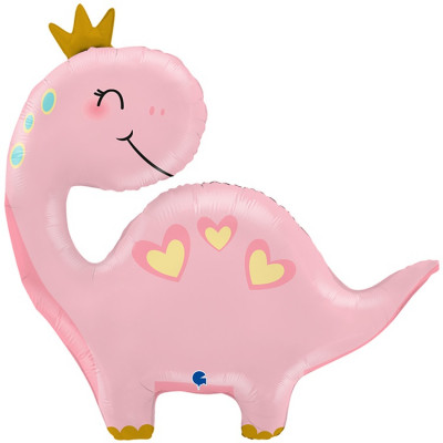 Фольгированный шар Розовый динозаврик в короне, фигура, с гелием