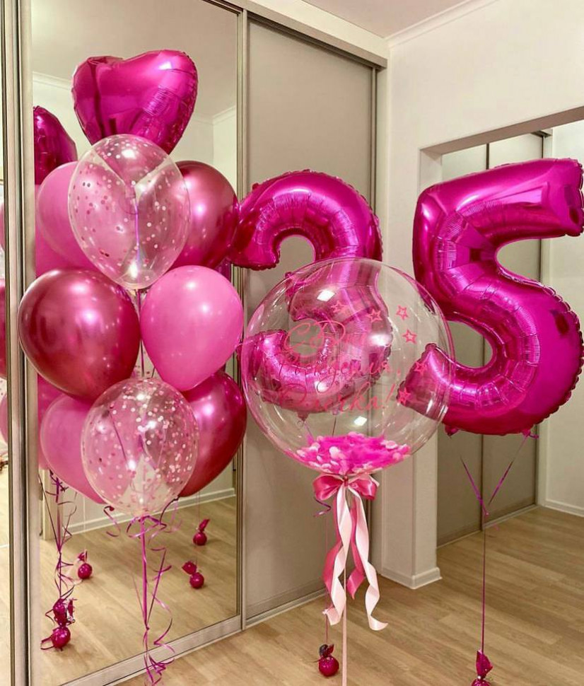 ✧ Композиция из шаров для девушки на 35 лет  "Малиновый, Bubble"