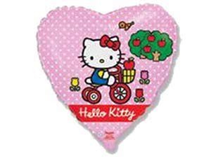 Hello Kitty (Хелло Китти) на велосипеде, фольгированный шар 45 см, сердце