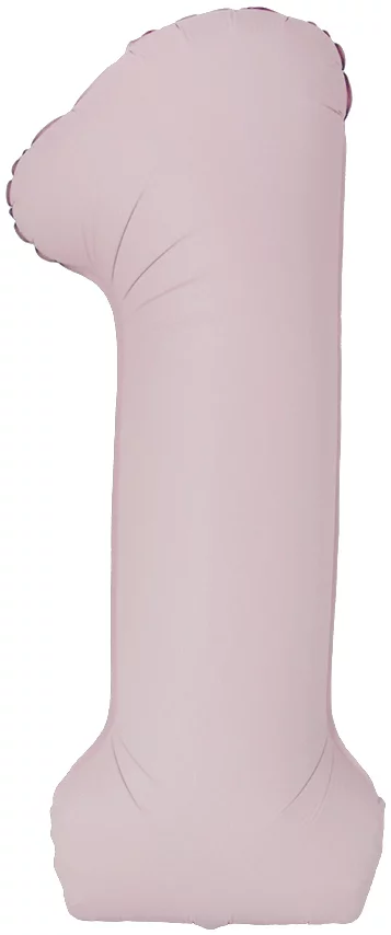 Шар цифра из фольги 1 пыльная роза, матовая, slim ( тонкая), 102 см, с гелием 
