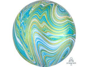 Сфера Бирюзовый мрамор, фольгированный шар с гелием 16" (41 см)   