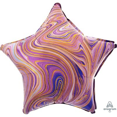 Звезда мраморная Фиолетовая, фольгированный шар с гелием, фигура 45 см 