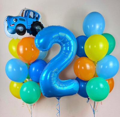 Воздушные шары для мальчика на 2 года Синий трактор