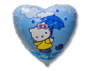 Hello Kitty (Хелло Китти) с зонтиком,фольгированный шар 45 см, сердце