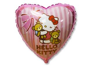 Hello Kitty (Хелло Китти) с медвежатами, фольгированный шар 45 см, сердце