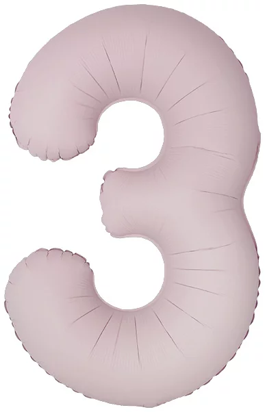 Шар цифра из фольги 3 пыльная роза, матовая, slim ( тонкая), 102 см, с гелием