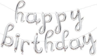 Набор шаров-букв  Надпись "Happy Birthday",цвет серебряный курсив, размер букв 43 см, с воздухом, не летает  
