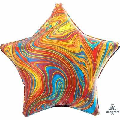 Звезда мраморная Разноцветная, фольгированный шар с гелием, фигура 45 см 