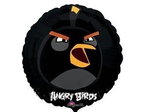 Angry birds фольгированный шар черный, круг, 45 см