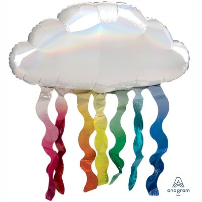 Облако голографическое с дождиком, фольгированный шар с гелием, фигура