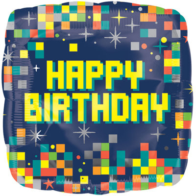 Шар фольгированный с гелием Пиксели Happy Birthday, 40 см