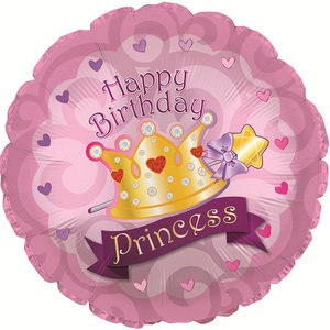 С днем рождения принцесса, фольгированный шар с гелием, круг 45 см