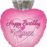 Шар фольгированный, Сердце, С Днем Рождения, Принцесса, Розовый, 76 см, с гелием