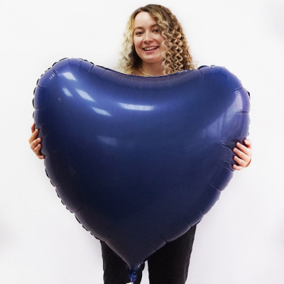 Фольгированный шар сердце большое темно-синее, сатин, 80 см, с гелием