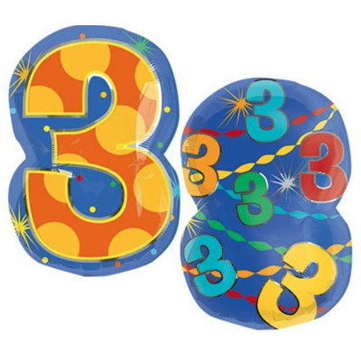Цифра 3 мульти, фольгированный шар с гелием, фигура, цифра