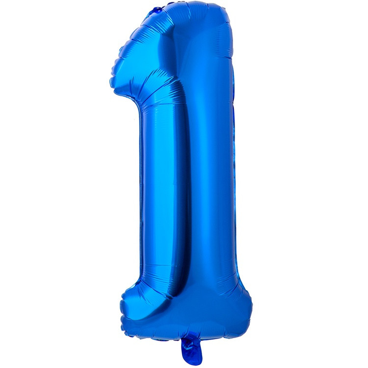 Шар цифра 1 из фольги  с гелием, синие 66 см (маленькие) 