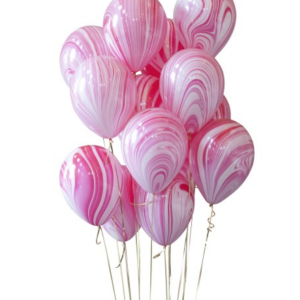 Агаты бело-розовые, шары воздушные гелиевые, латексные, 30 см.   