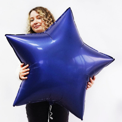 Фольгированный шар звезда большая темно-синяя, сатин, 80 см, с гелием 