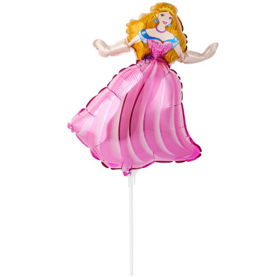 Шар на палочке Принцесса розовая, мини-фигура из фольги, с воздухом  