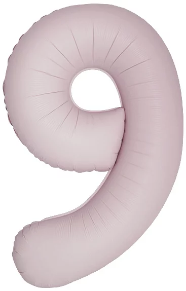 Шар цифра из фольги 9 пыльная роза, матовая, slim ( тонкая), 102 см, с гелием   
